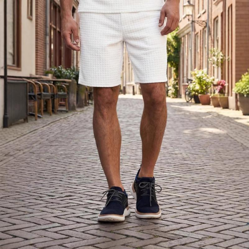 

Mens Waffle Knit Casual Shorts Loose Straight Leg Summer Pants S белый
