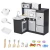 Wooden Toy Kitchen for Children with 14 Accessories, Oven, Sink, Fridge and Microwave, Age 3+ Years, 86x64x84.5cm, Silver and Brown