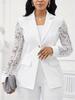 Damen Ein-Knopf Spitze Langarm Patchwork Unifarben Anzugjacke