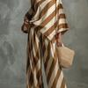 Women's Striped One Shoulder Top and Wide Leg Pants Two Piece Set Casual Outfit