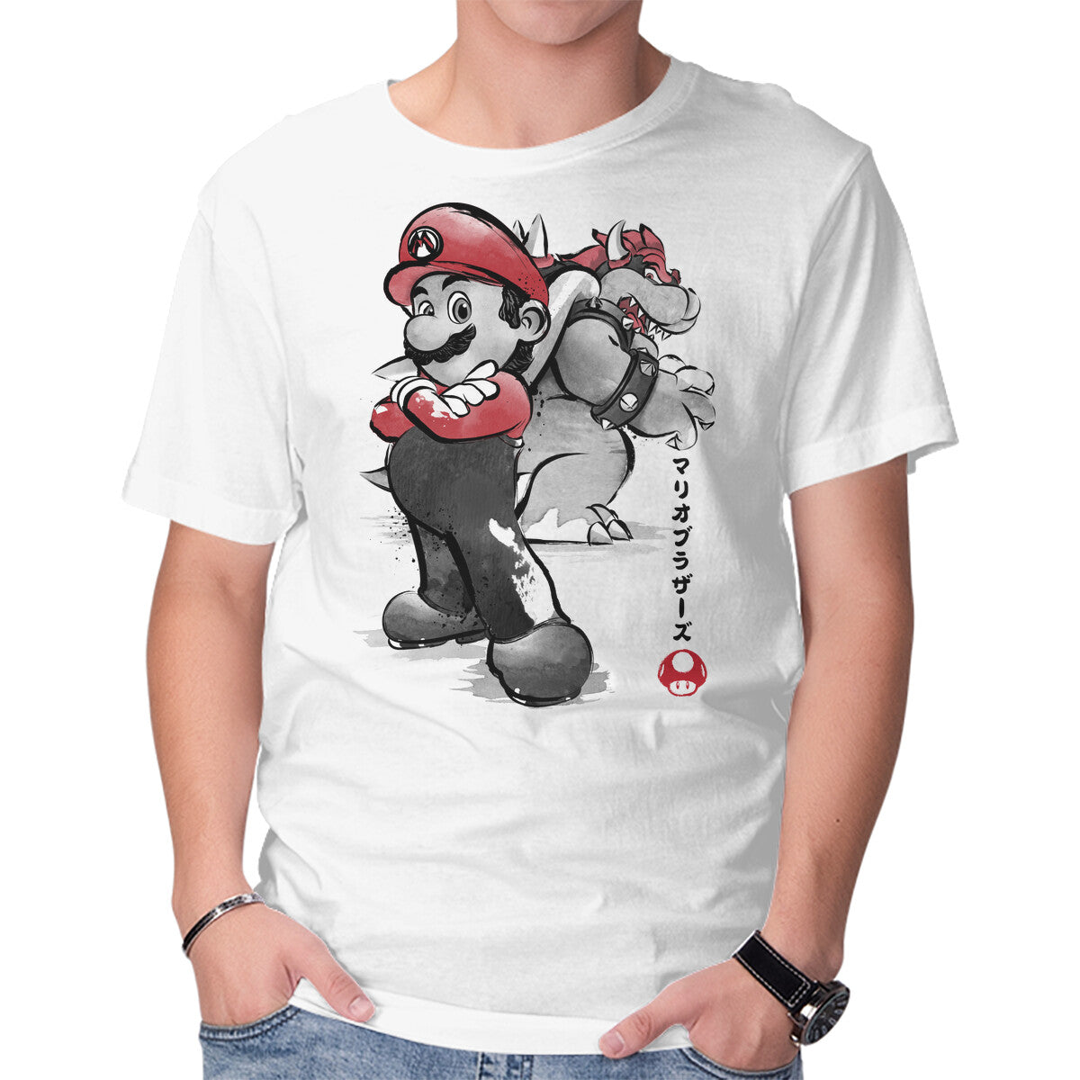 Unisex Crew Neck T-Shirt The Plumber Vs King Koopa Graphic Short Sleeve Casual Tee L