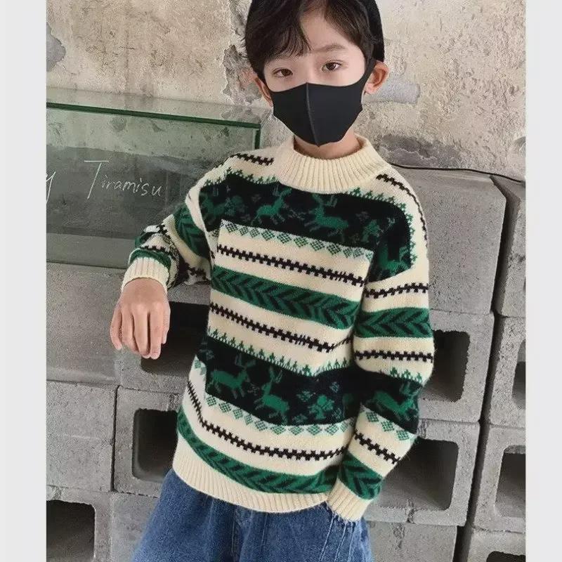 Boys' Thick Knitted Pullover Sweater, Half-High Neck, Autumn/Winter 2023 Collection