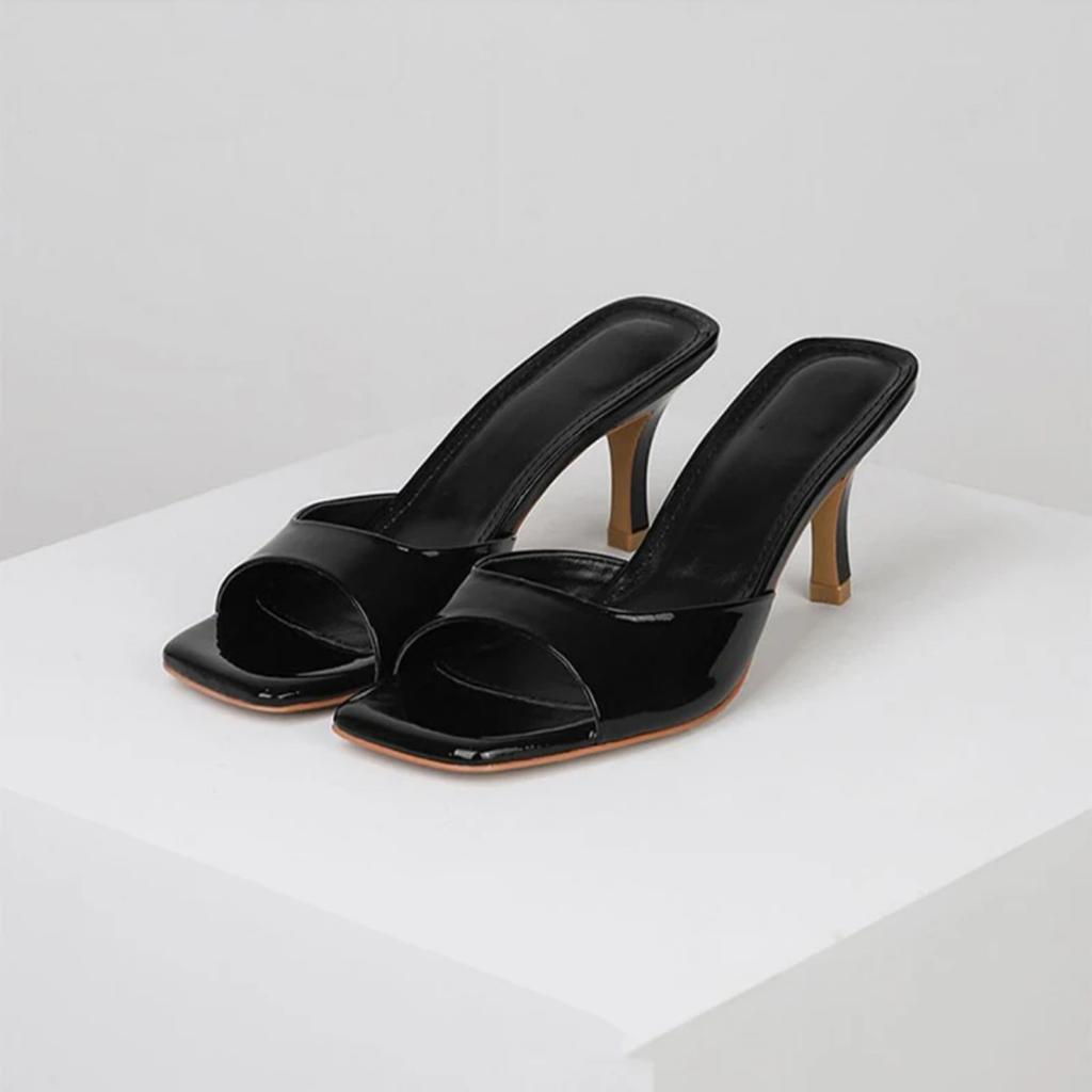 Street Style Summer High Heel Women Slippers Ladies Outdoor Square Toe Dress Stripper Slides Sandalias