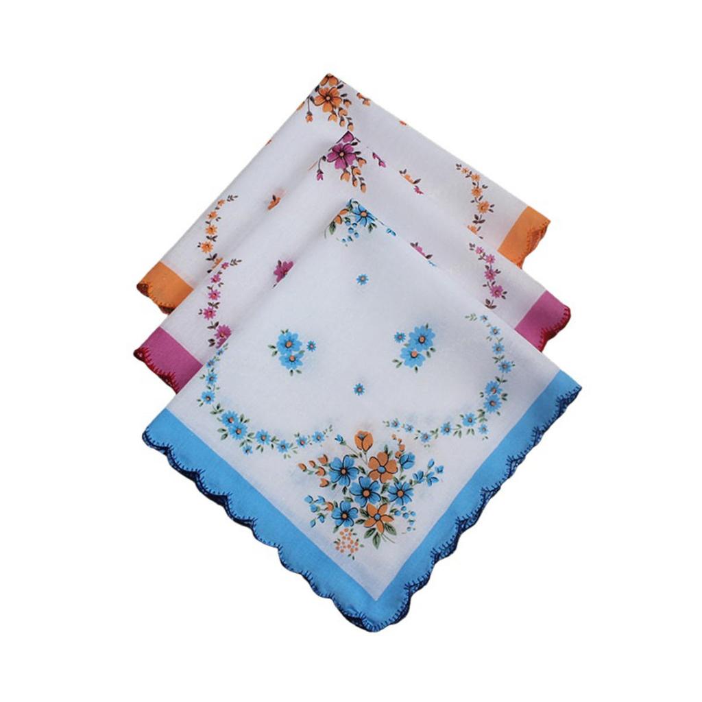 3ks Květinové kapesníkové ručníky 30*29cm Elegantní Vintage Klasické Bavlněné Hanky ​​Letní Přenosné Dámské Ručníky