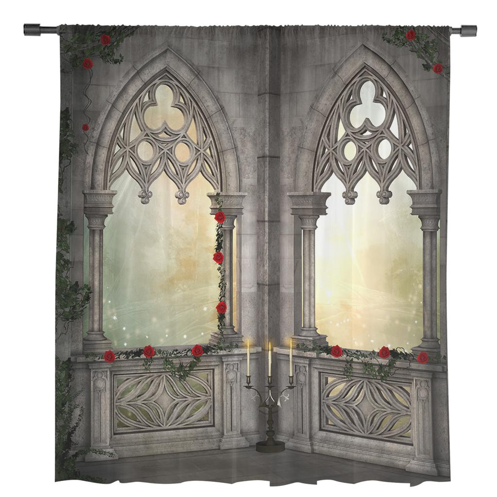 Classical Palace Flower Chiffon Sheer Curtains for Living Room Bedroom Home Decoration Window Voile Tulle Curtain Drapes