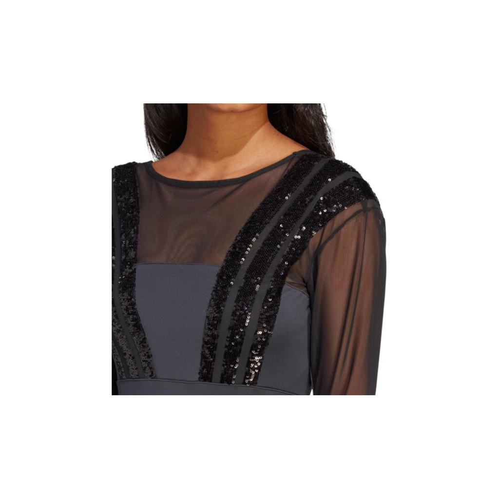 Adidas Originals Blue Version Santiago Bodysuit Solid Color Sequin Pattern Long Sleeve Jumpsuit Women Jumpsuit Black HR3417