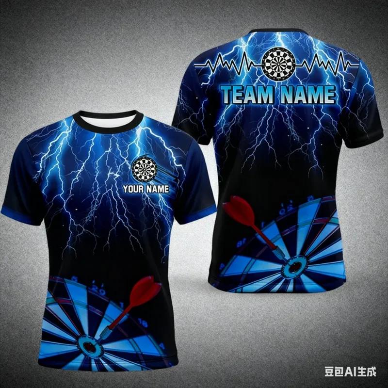 Men s T-shirt, Fashion Customized Dart Club Name T-shirt 3D Fun Printed Sports Equipment Short Sleeved Breathable Casual T-shirt XXS
