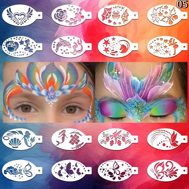 16Pcs Face Painting Tattoo Stencil Set Reusable Hollowed Body Art Paint Stencils Diy Eyebrow Templates Hand Drawn Spray Painting