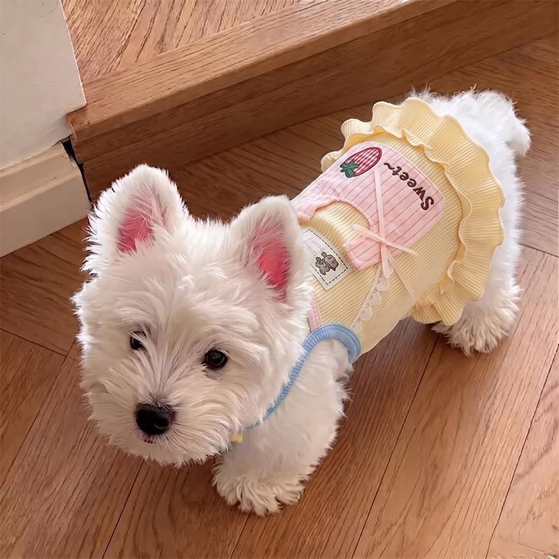 Dog Clothes Spring and Autumn Cute Suspender Vest Bigbear Cat Teddy Pomeranian Small Dog Pet Lace Dress