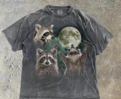 Three Raccoons Retro  Shirt Vintage Moon Graphic Funny Tee