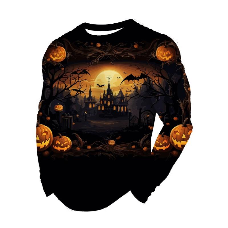 3D Printed Halloween Theme Long Sleeve T-shirts Men's Fashion Tops Casual Party Clothing