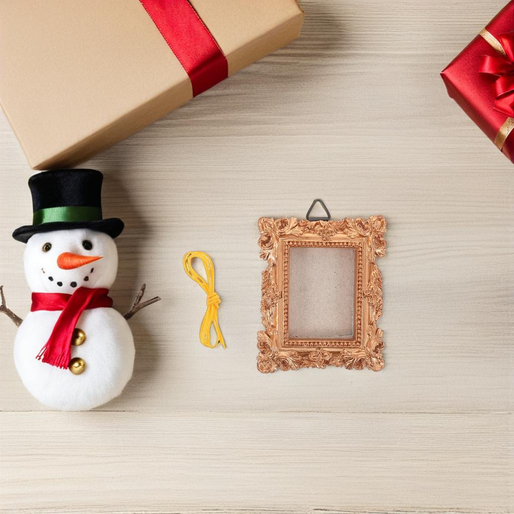 Vintage Mini Round Photo Frame Baroque Hanging Decoration for Christmas Tree Holiday Home Decor Picture Ornament