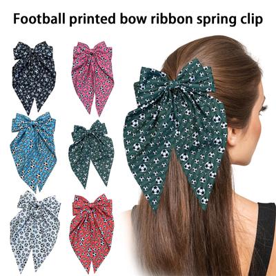 Large Soccer Print Bow Fabric Hair Clip Spring Clip for Back of Head Versatile Sport Style Hair Accessory Wholesale