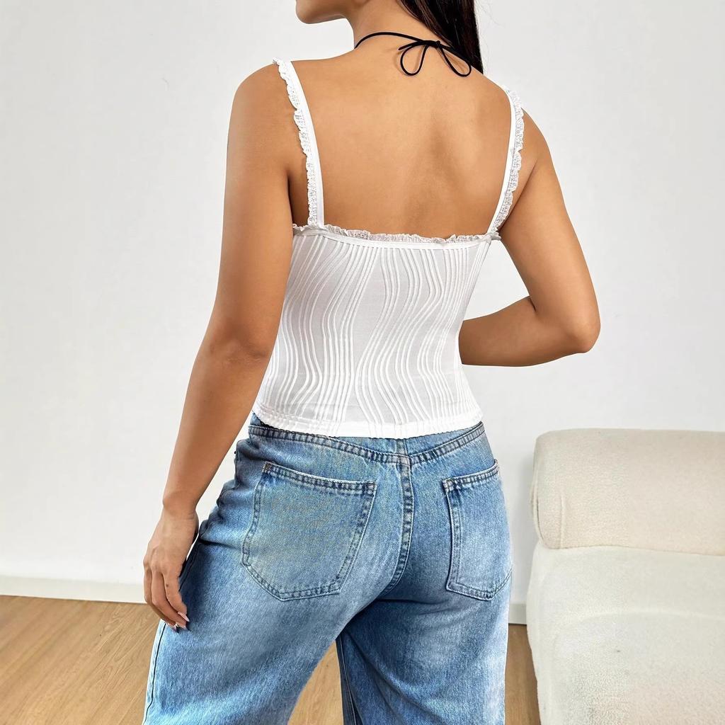 European and American Lace Lace Sling Vest for Women, Pure Desire Style Slim-fitting Short Spice Girl Bottoming Top