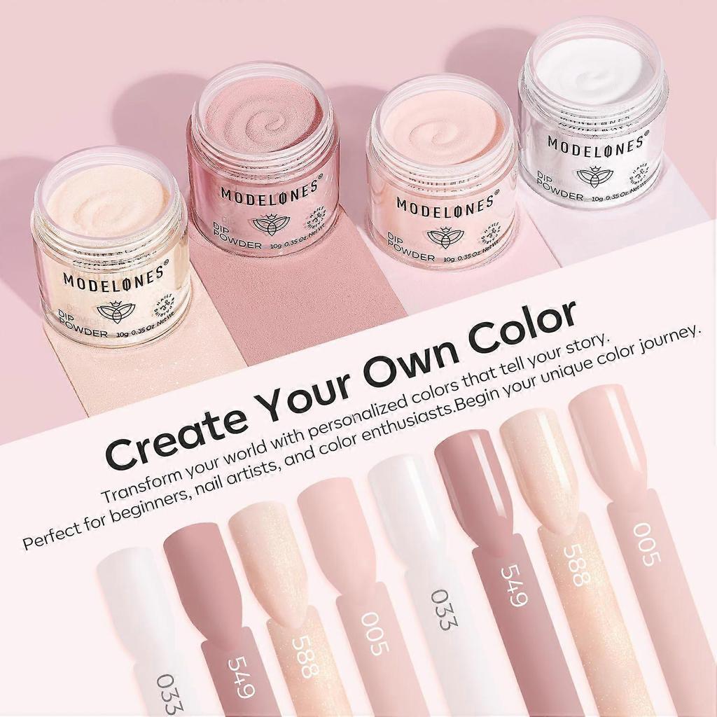 Modelones Dip-Pulver-Nagelkit, 4 Farben Nude Rosa Glitzer Dipping Starter-Set mit Flüssigkeit und komplettem Zubehör für French Nails Kunst-Salon zu Hause