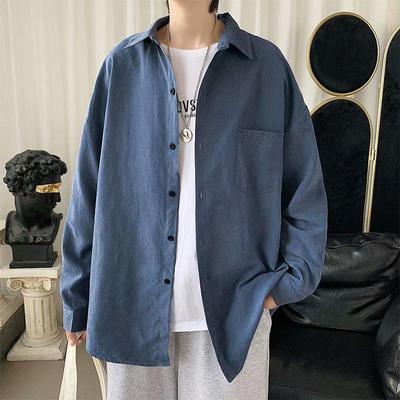 Camisa Masculina Estilosa de Manga Comprida Inspirada em Hong Kong: Jaqueta Leve, Solta, Versátil e Moderna para Primavera e Outono.