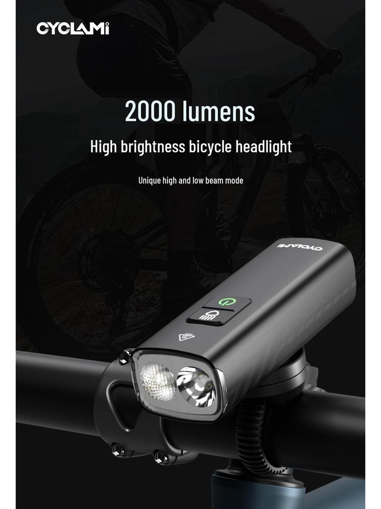High-Brightness Waterproof Mountain Bike Front Light with Flash and Safety Warning