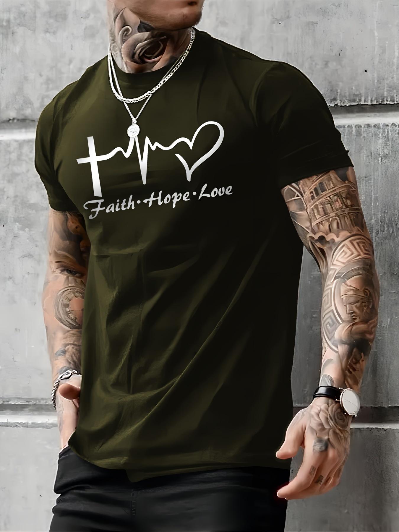 

Men s Summer 100% Cotton Love Faith Graphic Printed Fashionable Casual Loose Round Neck Short Sleeve T-shirt Top 5XL різнокольоровий