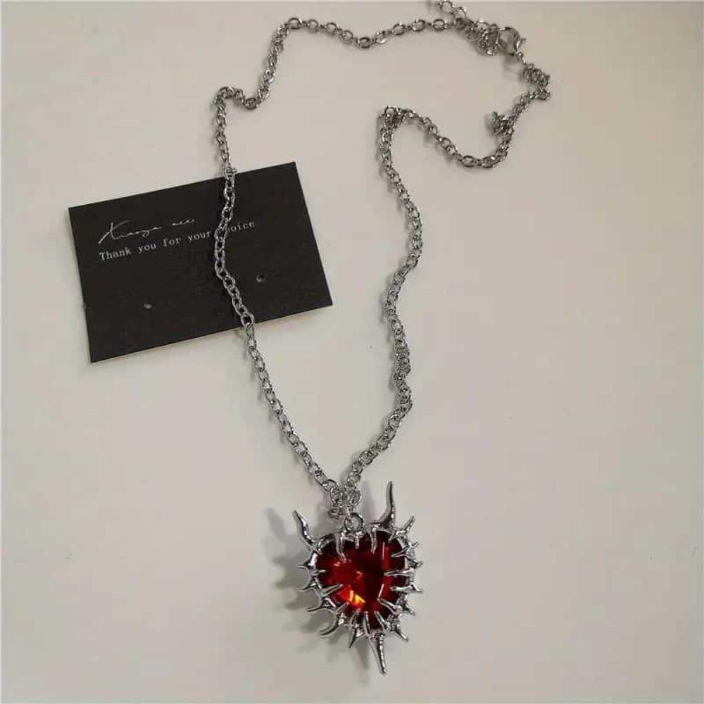 Neo-Gothic Red Heart Thorny Cross Pendant Black Rope Chain Bead Chain Necklaces for Woman Men Collarbone Chain Jewelry Accessory