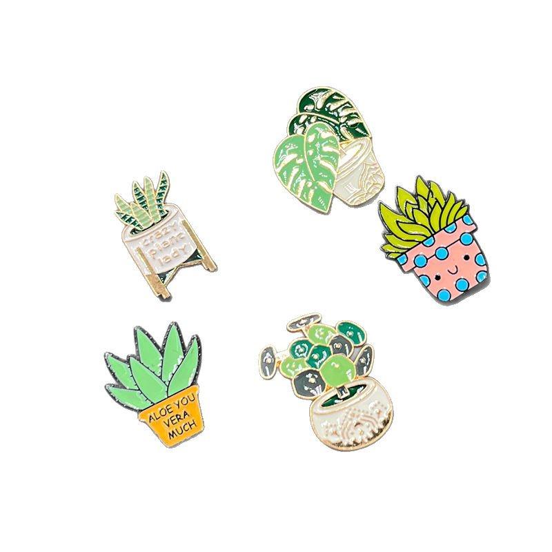 Versatile Cactus Plant Drip Oil Alloy Brooch - Metal Pin for Clothing, Bags, and Shoes