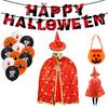 Hexenkostüm für Kinder, einzigartiges Anime-Cosplay-Umhang-Hut-Set, glitzerndes Pentagramm-Design mit Kürbistasche, Halloween-Partyzubehör