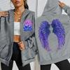 Sweat à capuche zippé pour femme Violet Cool Ailes Créatives Imprimé Rose Mode Lâche Sportswear Décontracté Sweat à capuche en polaire Automne Hip Hop Survêtement