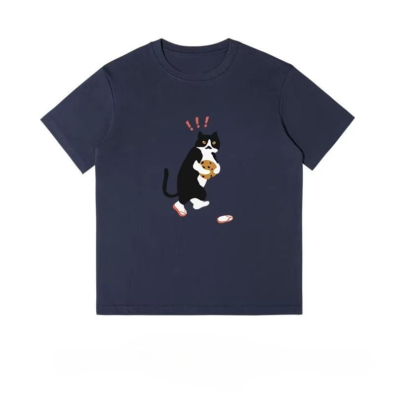 Summer Men's Short Sleeve Fun Cat Couple Printed Half Sleeve Casual Loose Heavy Cotton T-Shirt Men - Autumn and Winter Innerwear