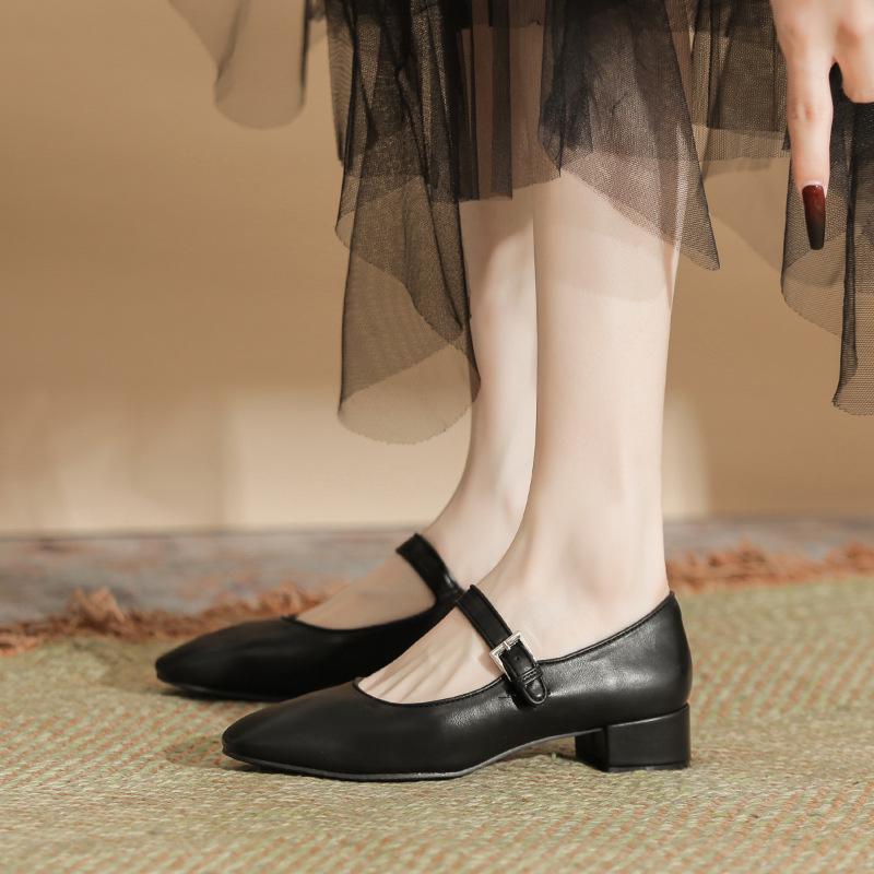 

Grape mother soft sole soft leather Mary Jane single shoes women s shoes one-word buckle with shallow mouth flat shoes small leather shoes ladyshoes 40
