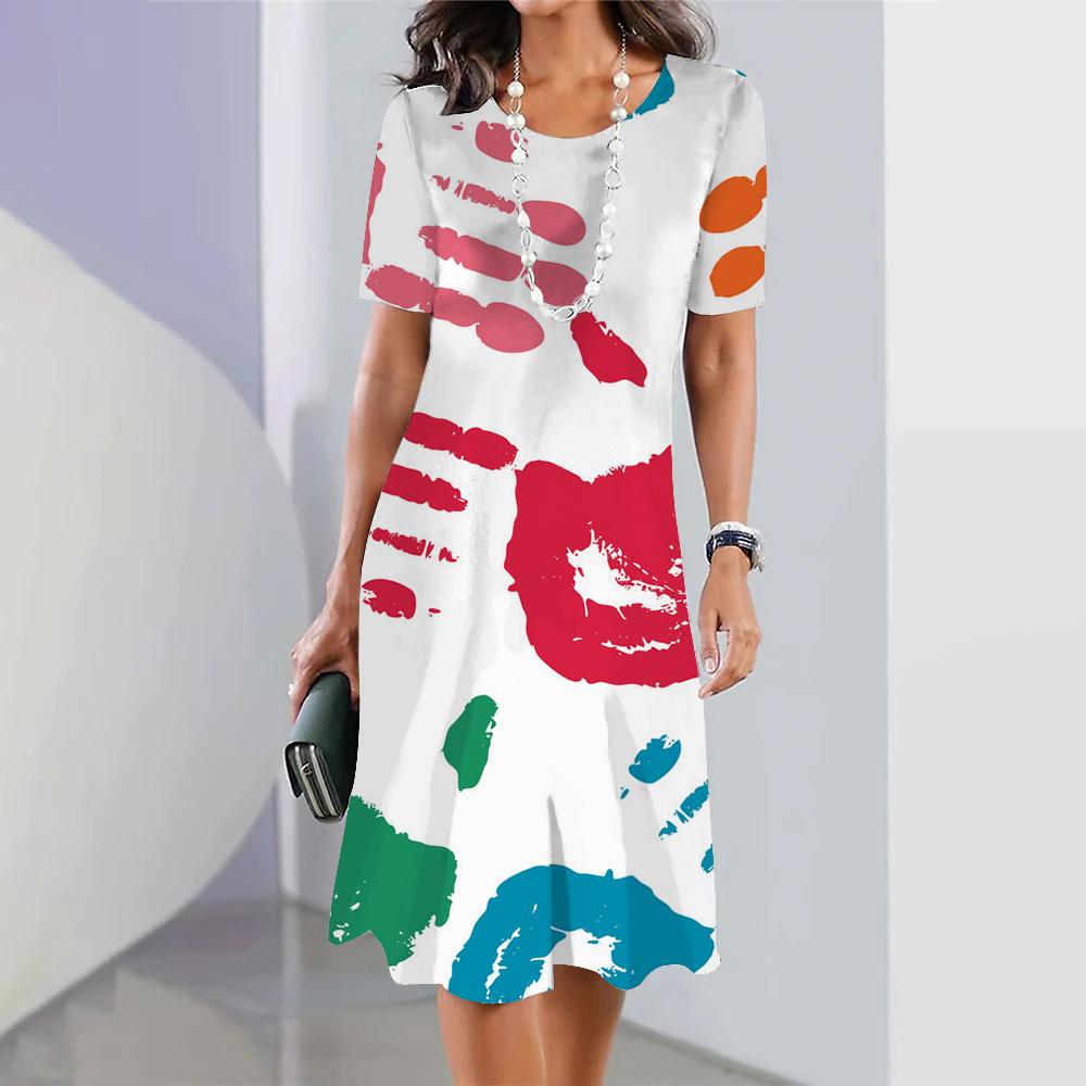 Summer Women's Long Dress Round Neck Long Dress Female Dress Vacation Beach Casual Short Sleeve Elegant Loose Dress