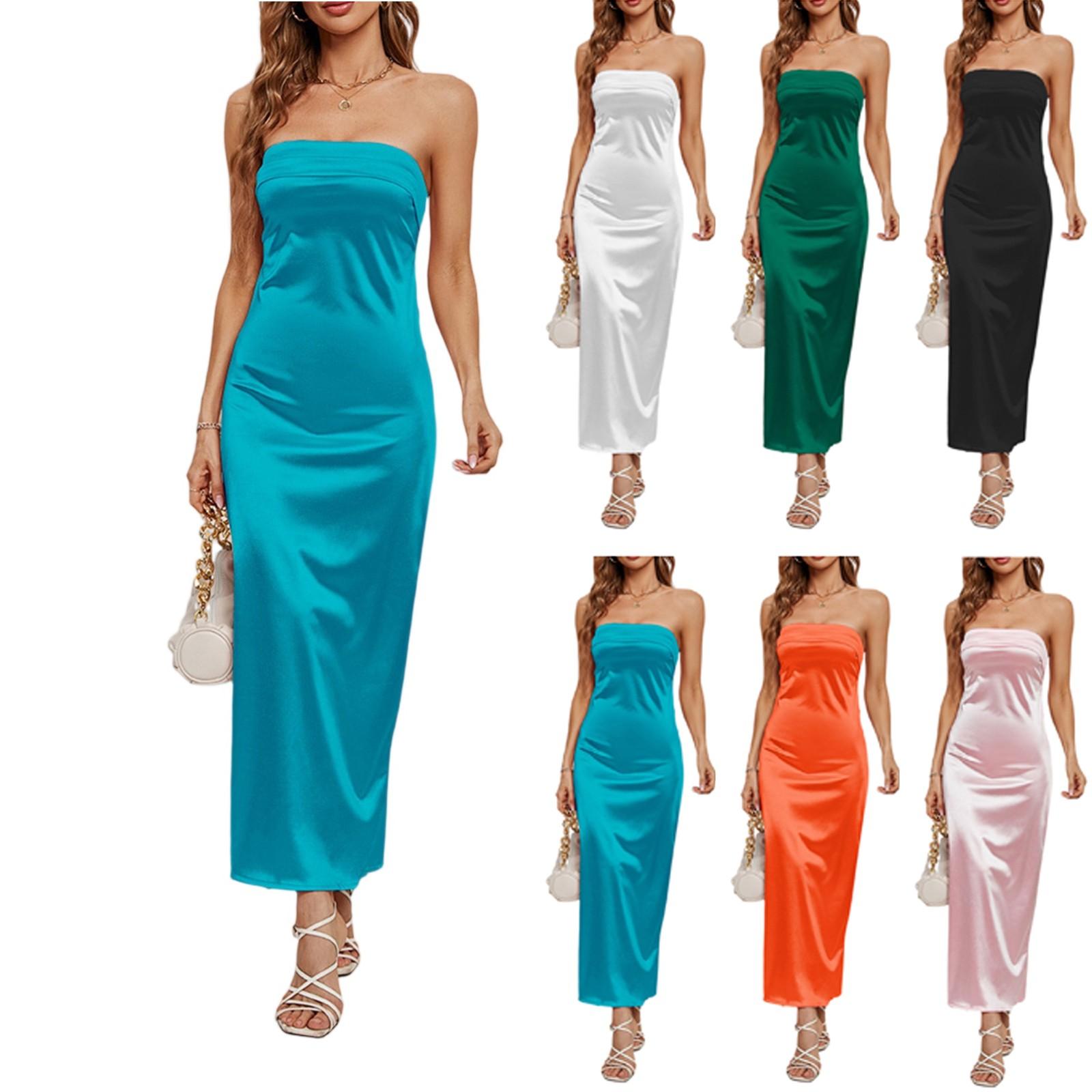 

Women s Fashionable Solid Color Chest Hugging And Backless Sexy Dress S синий