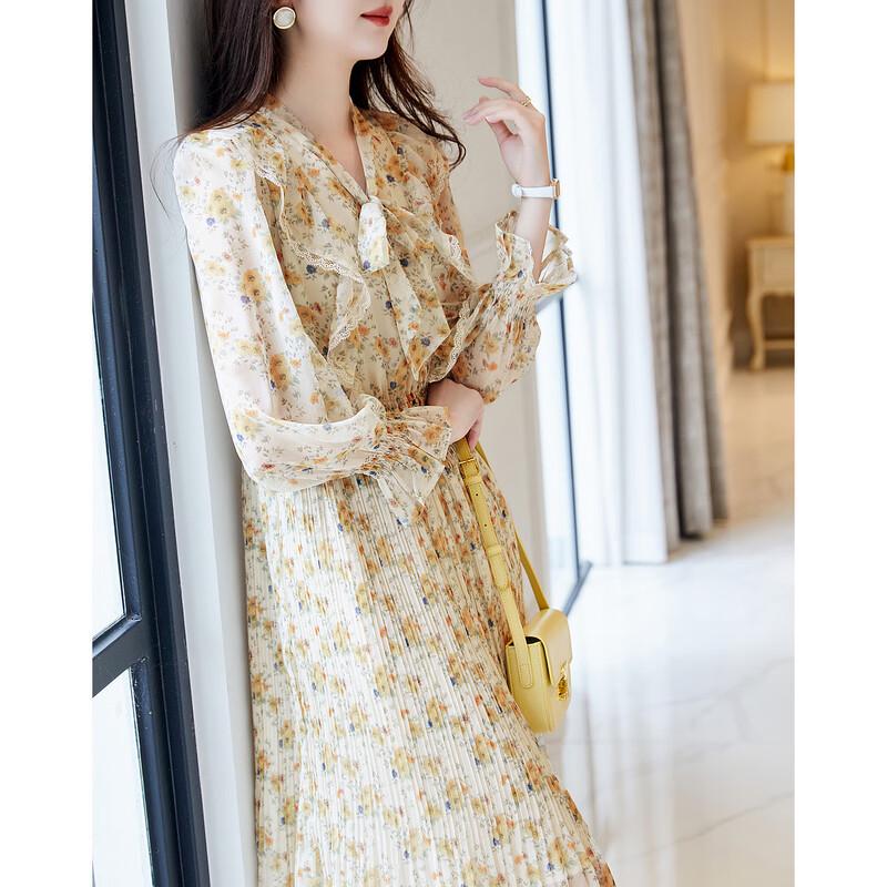 Demana Ruffled Lace A-Line Floral Midi Dress with Flowy Collar