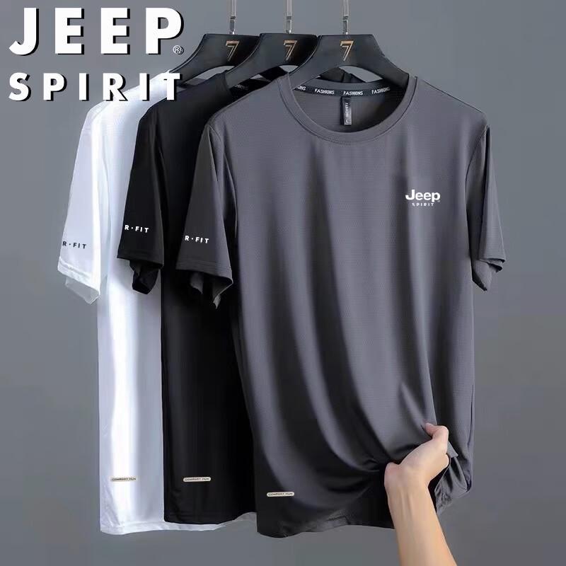 

JEEP SPIRIT Men s Ice Silk Lightweight Quick-Dry Outdoor Casual Short-Sleeve T-Shirt 6XL