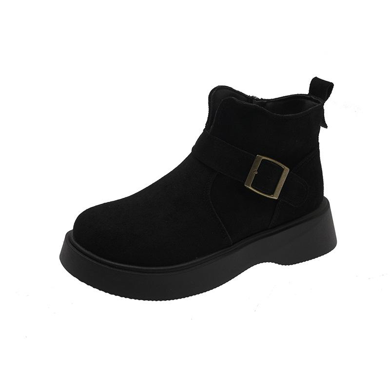 Retro mattskinn Martin-kängor för kvinnor, höst och vinter 2025 nya sammetsvarma mångsidiga tjocksulade snö-kortkängor för kvinnor