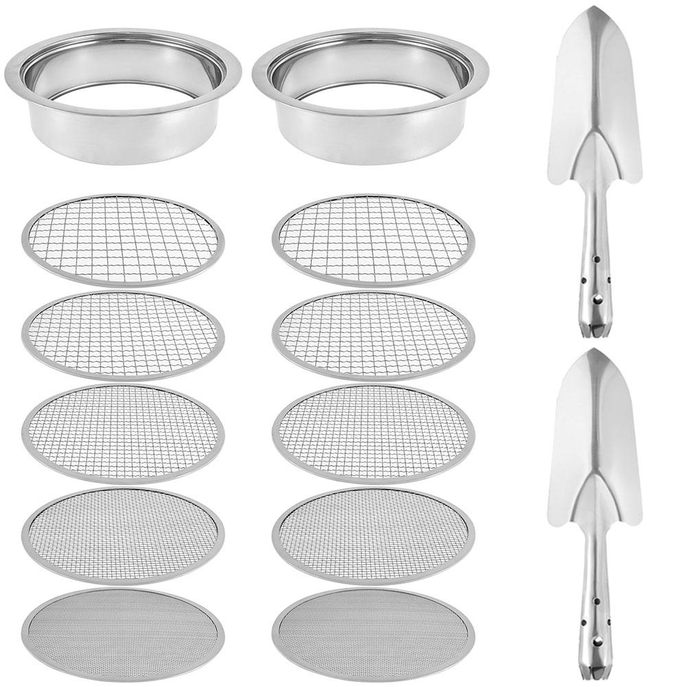 1/2 Set Soil Sieves Kit Stainless Steel Garden Soil Filter Interchangeable Meshes Tools with 9.45inch Diameter for Sand Rocks
