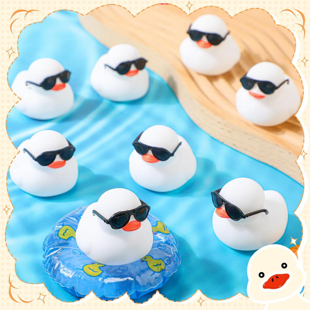 61224Pcs Mini Rubber Ducks White With Sunglasses Sets Duck Toys Squeaky Rubber Ducks Cute Duckies For Birthday Party Favor