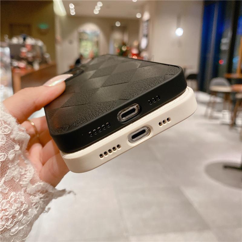Korea Leather Texture Case For iPhone 15 14 13 12 Mini 11 Pro Max XS XR 8 7 Plus Plain Original Silicone Soft Shockproof Cover