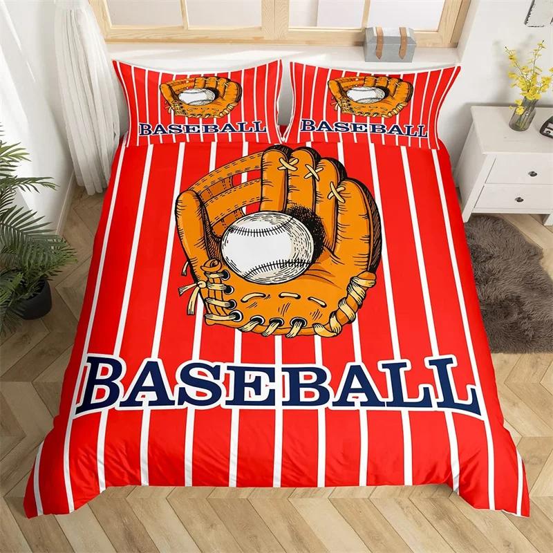 Set Biancheria da Letto Baseball per Bambini Set Copripiumino Sport con Palla Singolo King per Ragazzi Adolescenti Poliestere Mazza da Baseball Guanti Copripiumino