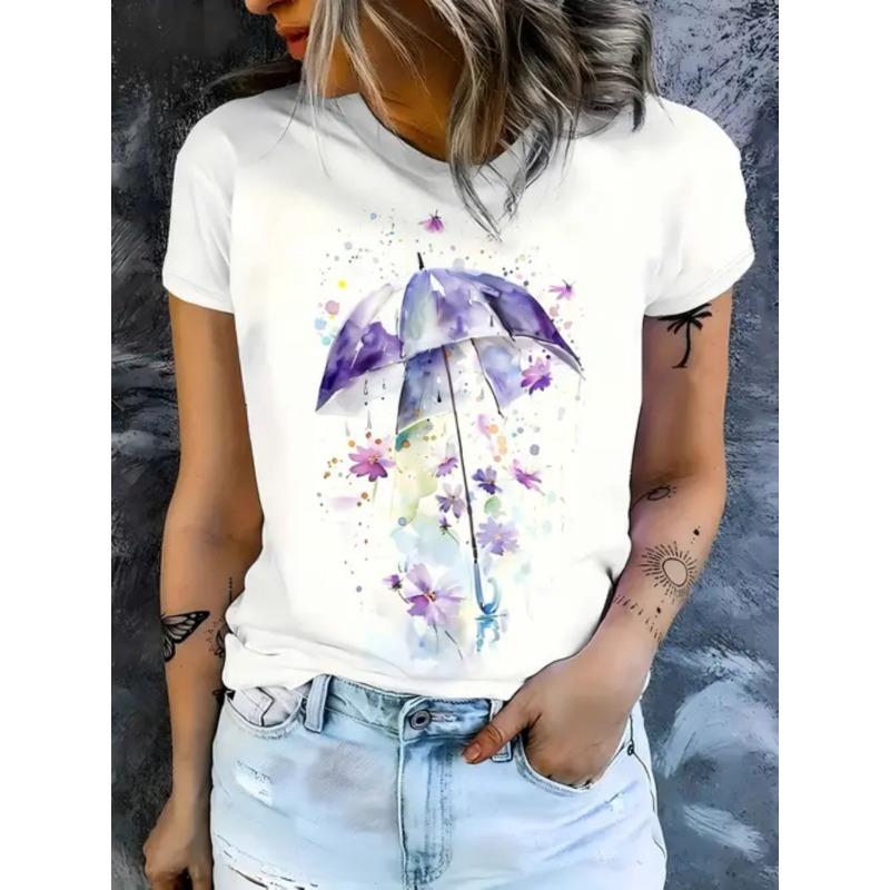 Summer Fashion Casual Butterfly Print Comfortable Soft Breathable Loose Simple Women's T-shirt