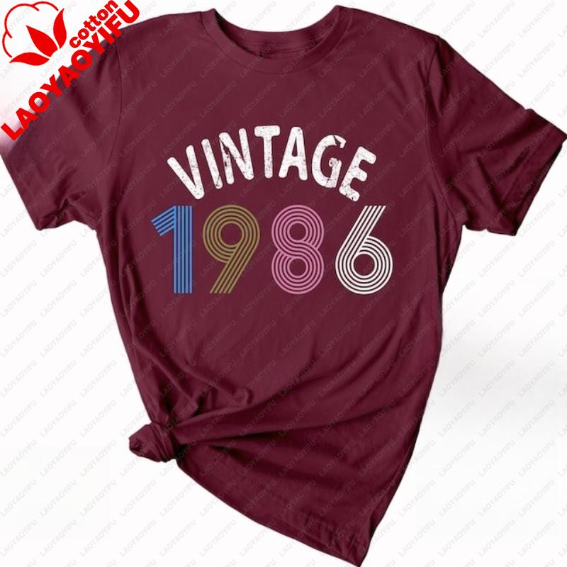 Ladies 2026 Vintage 40th Birthday Gifts For Wounisex 1986 Mum Dad Shirt Hipster Street Fashion Casual Style Printed Tshirt Tops