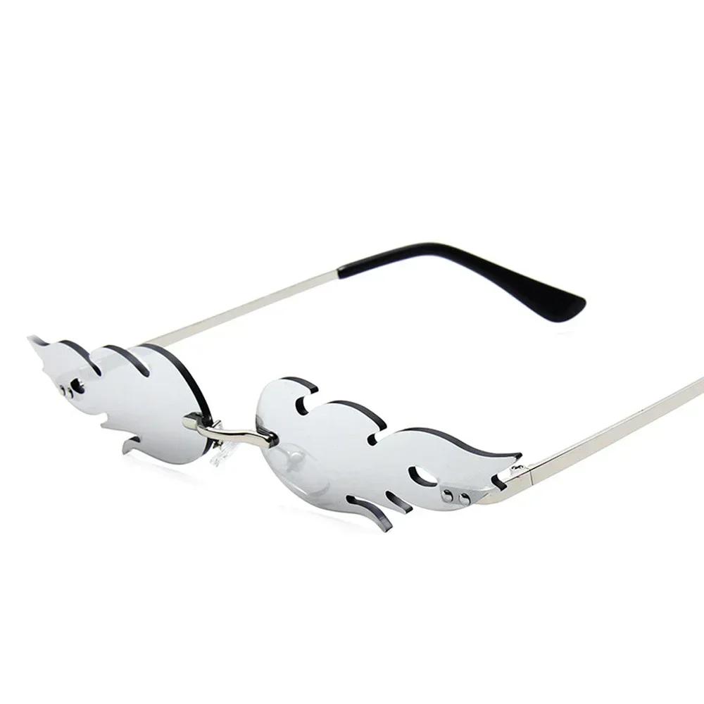 Luxury Fire Flame Sunglasses Women Vintage Rimless Wave Metal Shades UV400 Mirror Eyewear Fashion Sun Glasses