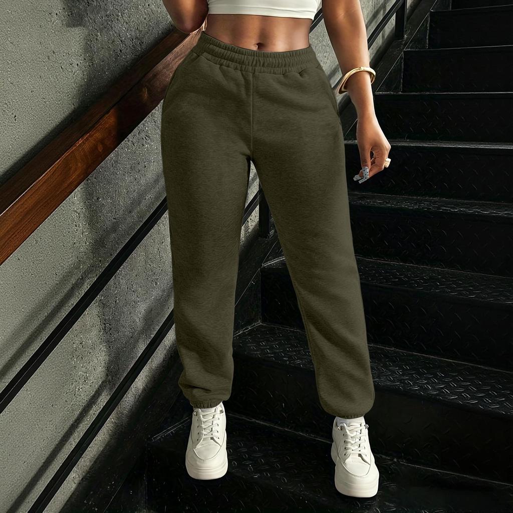 Women's Color Sweatpants with Elastic Waist and Pockets for Casual Wear