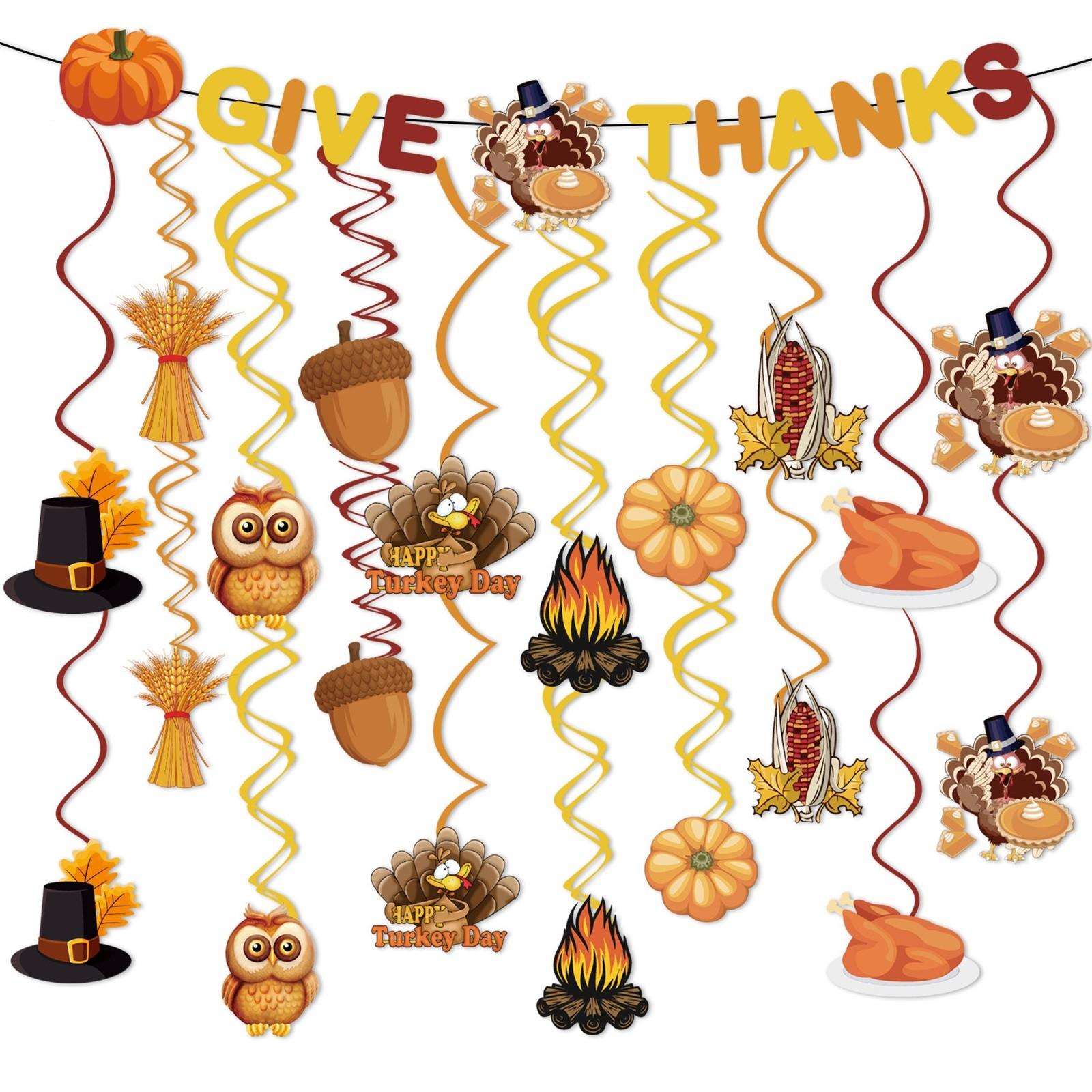 

31 шт. подвесной потолочный вихревой кулон на День благодарения и подвесной баннер на День благодарения, осенние тематические спиральные листья индейки для дома на День благодарения, One Size