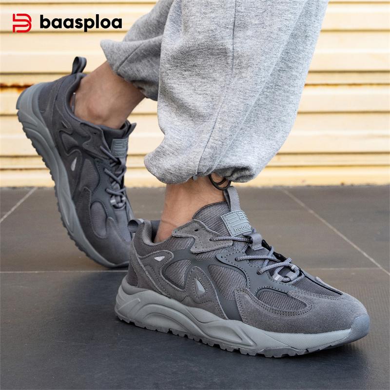 BAASPLOA Scarpe sportive casual da uomo in pelle scamosciata + tessuto a rete, di marca, di qualità, da uomo, da corsa, quotidiane, traspiranti, comode, antiscivolo, scarpe casual da uomo