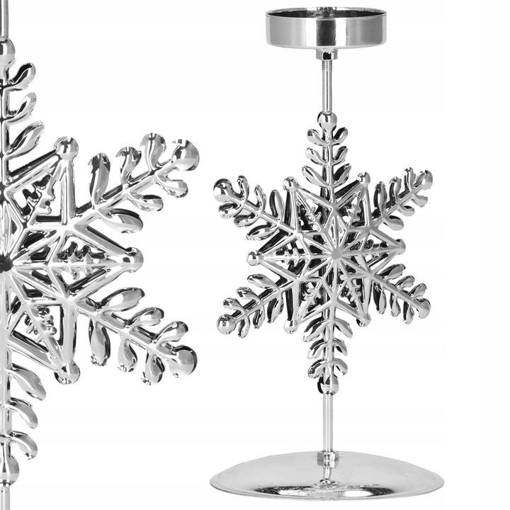 Świecznik Glamour Srebrny Na Tealight Śnieżynka
