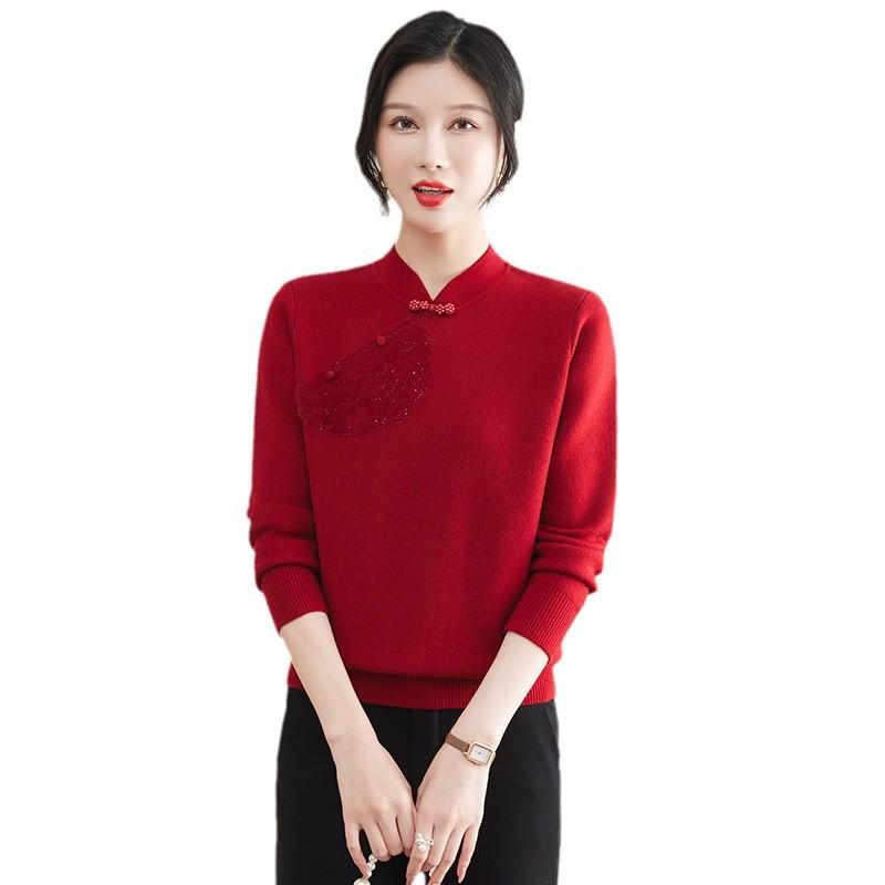 Mom's Winter 2024 Fleece-Lined Thick Sweater for Middle-Aged & Elderly Women - Warm One-Piece Top