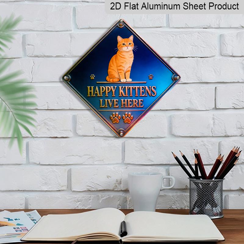 2D Flat, 1pc - One 2D Plane with A Happy Cat Theme | Vintage Aluminum Sign, Perfect for Cat Lovers, Ideal for Decorating Living Rooms, Bedrooms
