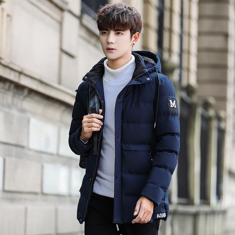 

Повседневная хлопковая одежда с капюшоном, мужская зимняя новая однотонная приталенная теплая корейская версия, водонепроницаемая хлопковая одежда, мужские топы и хлопковая одежда 5XL синий