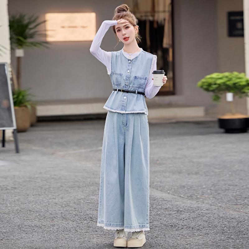 

Весна 2025 Женская Корейская Высокая Мода: Супер Горячий Джинсовый Комплект-Тройка XXL