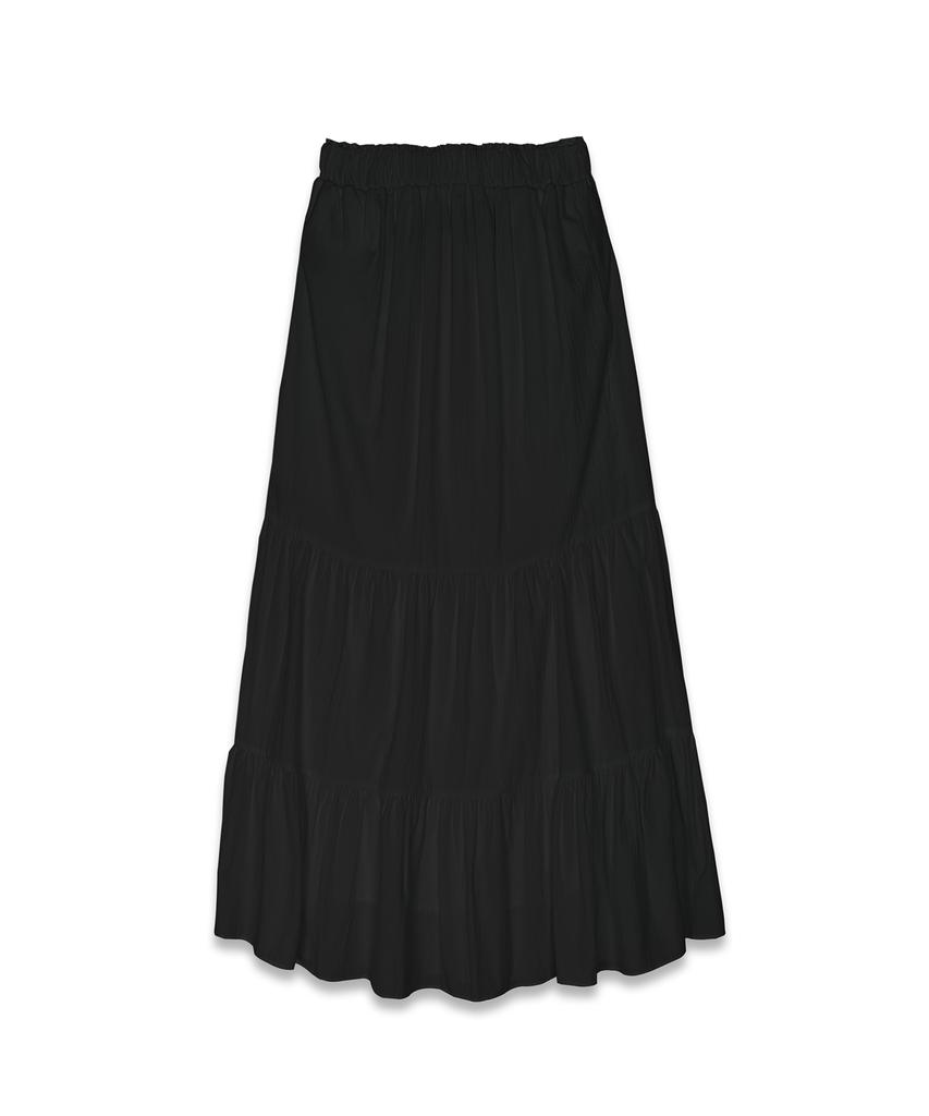 MARROT Shirred Frill Long Skirt_Black