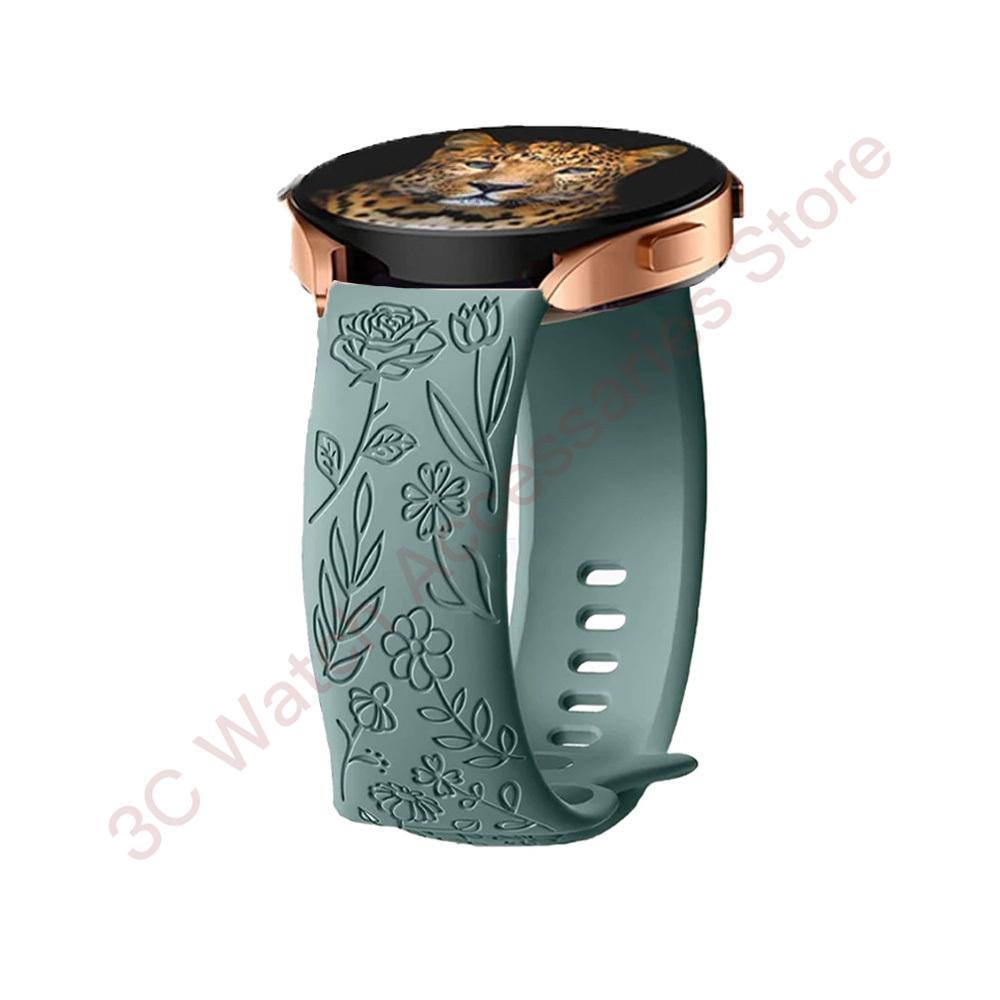 18mm 20mm 22mm Rose engrave Band for Samsung Galaxy Watch 654 40mm 44mm Gear S3 Silicone Cute Strap Classic 43mm 45mm Active 2